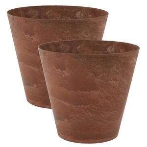 2x stuks plantenpot/bloempot in een natuursteen look Dia 37 cm en Hoogte 34 cm dark terra cotta