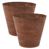 2x stuks plantenpot/bloempot in een natuursteen look Dia 37 cm en Hoogte 34 cm dark terra cotta - thumbnail