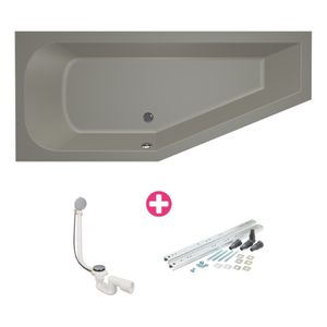 Ruimtebesparend bad Xenz Lagoon compact | Links | 170x75 cm | Incl.Badafvoer | Met overloop | Acryl | Cement mat