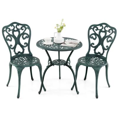 3-DELIG Tuinmeubelset Aluminiumgietwerk Bistrotafel met 2 Stoelen Weerbestendige Balkonset Groen