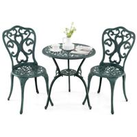 3-DELIG Tuinmeubelset Aluminiumgietwerk Bistrotafel met 2 Stoelen Weerbestendige Balkonset Groen