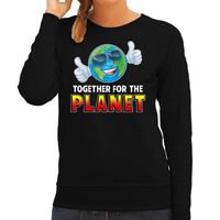 Funny emoticon sweater Together for the planet zwart dames - thumbnail