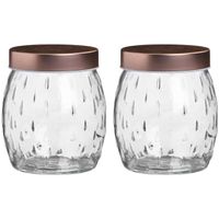 Voorraadpot/bewaarpot Beau - 2x - 1.2L - glas - koperen deksel - D13 x H15 cm