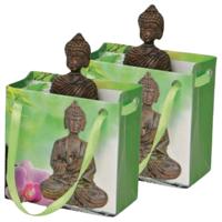 Wurm Boeddha - 2x - bruin - in cadeautasje - H5 cm - beeld - cadeau
