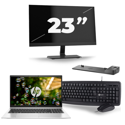 HP EliteBook 855 G7 - AMD Ryzen 3 Pro 4450U - 15 inch - 16GB RAM - 256GB SSD - Windows 10 Home + 1x 23 inch Monitor