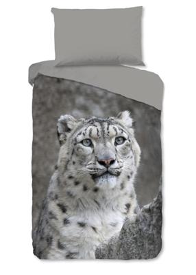 Good Morning Dekbedovertrek "wit sneeuwluipaard" - Grijs - (140x200 cm) - Katoen Flanel