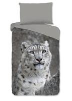 Good Morning Dekbedovertrek "wit sneeuwluipaard" - Grijs - (140x200 cm) - Katoen Flanel