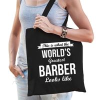 Worlds greatest barber tas zwart volwassenen - werelds beste kapper cadeau tas - Feest Boodschappentassen - thumbnail