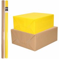 4x Rollen kraft inpakpapier/kaftpapier pakket bruin/geel 200 x 70 cm - Cadeaupapier