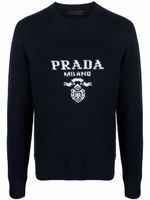 Prada sweat à logo en maille intarsia - Bleu - thumbnail