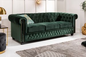 Chesterfield 3-zitsbank 205cm flesgroen fluweel met knoopstiksel en veerkern - 40483