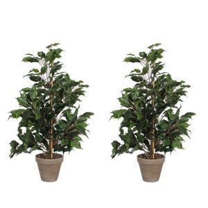 2x Groene tropische ficus kunstplanten 65 cm voor binnen