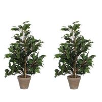 2x Groene tropische ficus kunstplanten 65 cm voor binnen