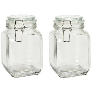 Vivalto Voorraadpot/bewaarpot - 2x - Caja - 1.2L - glas - beugelsluiting - D11 x H17 cm - Voorraadpot