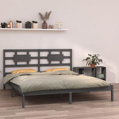 Bedframe massief hout grijs 200x200 cm
