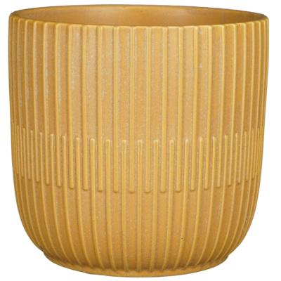 Mica Decorations - Plantenpot/bloempot - keramiek - mat okergeel - stripes patroon - D19 x H18 cm