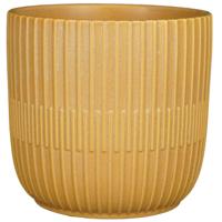 Mica Decorations - Plantenpot/bloempot - keramiek - mat okergeel - stripes patroon - D19 x H18 cm
