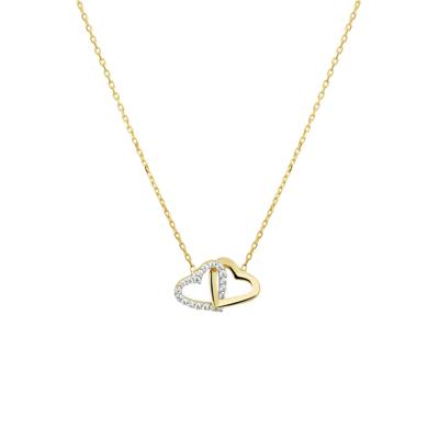 14k Geelgouden Collier met Hartjes en Zirkonia - 42-45 cm