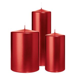 Cilinderkaarsen/stompkaarsen - set van 3 - metallic rood - 7x13/10x15/7x20 cm