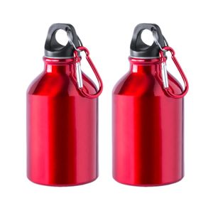 2x Stuks aluminium waterfles/drinkfles rood met schroefdop en karabijnhaak 330 ml