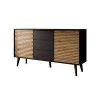 Meubella Dressoir Palladium - Eiken - Zwart - 154 cm - met lades - thumbnail