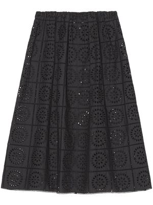 GANNI jupe droite en broderie anglaise - Noir