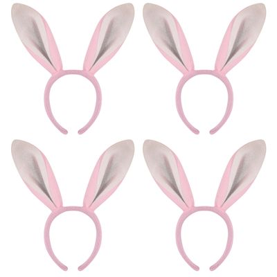 4x stuks konijnen/bunny oren roze met wit voor volwassenen 27 x 28 cm
