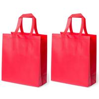 Draagtas/schoudertas/boodschappentas met hengsels - 2x stuks - rood - 35 x 40 x 15 cm - polyester