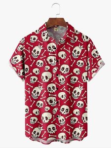 Skull Chest Pocket Short Sleeve Hawaiian Shirt