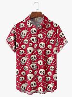 Skull Chest Pocket Short Sleeve Hawaiian Shirt - thumbnail