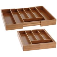 Excellent Houseware Uitschuifbare bestekbak - bamboe hout - 45 x 34 cm - Keukenlade organizer