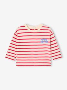 Gestroomd T-shirt met drukknoopjes op de rug voor baby's in biologisch katoen rood