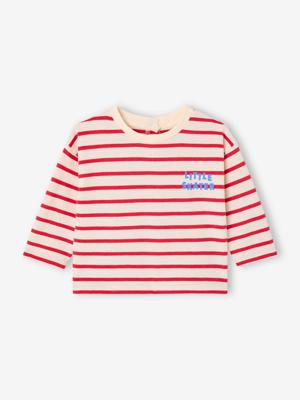 Gestroomd T-shirt met drukknoopjes op de rug voor baby's in biologisch katoen rood