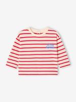 Gestroomd T-shirt met drukknoopjes op de rug voor baby's in biologisch katoen rood