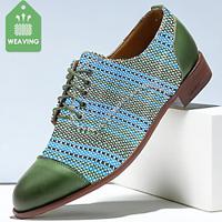 Geklede herenschoenen olijfgroen blauw gestreept brogueleer Italiaans volnerf rundleer antislip veterschoen Lightinthebox