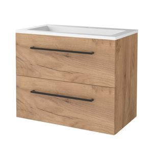 Badmeubelset BWS Salt 80x46cm Met Grepen 2 Lades Met Wastafel Acryl 1 Kraangat Whisky Oak