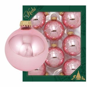 24x Pink blush lichtroze glazen kerstballen glans 7 cm kerstboomversiering