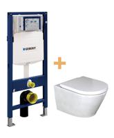 Luca Varess Calibro hangend toilet en medio wc-bril hoogglans wit randloos met Geberit Systemfix UP320 inbouwreservoir - thumbnail