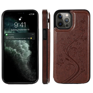 iPhone 15 Pro Max hoesje - Backcover - Pasjeshouder - Portemonnee - Bloemenprint - Kunstleer - Bruin