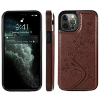 iPhone 15 Pro Max hoesje - Backcover - Pasjeshouder - Portemonnee - Bloemenprint - Kunstleer - Bruin - thumbnail