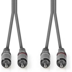 Stereo audiokabel | 2x RCA male - 2x RCA male | 5,0 m | Grijs