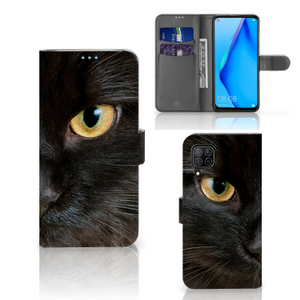 Huawei P40 Lite Telefoonhoesje met Pasjes Zwarte Kat