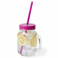 Mason Jar drinkbekers - glas - dop roze met rietje - 500 ml - afsluitbaar - fruit shakes