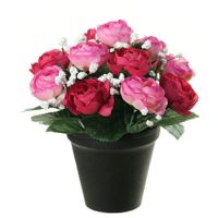 Kunstbloemen plant in pot - roze/wit tinten - 20 cm - Bloemenstuk ornament