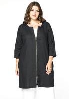 Yoek Blouse-jasje rits linnen | Zwart | Maat 42/44