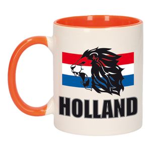 Holland leeuw silhouette mok/ beker oranje wit 300 ml