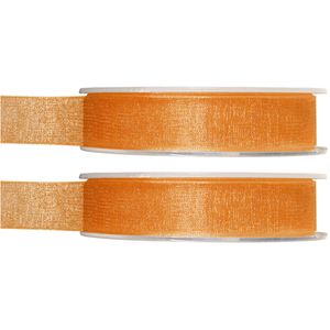 2x Hobby/decoratie oranje organza sierlinten 1,5 cm/15 mm x 20 meter