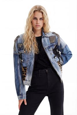 Denim truckerjack met patch - BLUE - XS