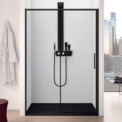 Schuifdeur Lacus Torcello Tweedelig Helder Glas Aluminium Profiel Zwart (Alle Maten)