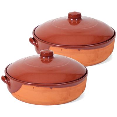 Salamanca Ovenschaal - 2x - met deksel - 30 x 12 cm - steen - braadpannen